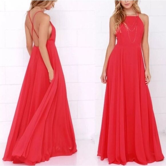 Lulus Mythical Kind of‎ Love Strappy Maxi Dress Size L Red Formal Holiday Prom - Picture 1 of 6